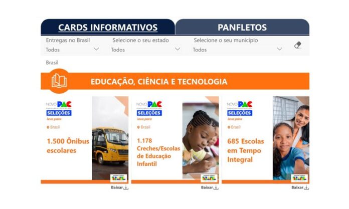Site do Novo PAC Seleções disponibiliza cards de divulgação dos projetos em estados e municípios